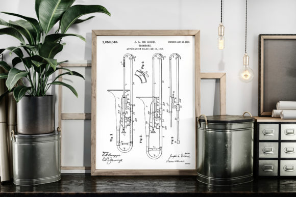Download Trombone 1913 Patent Poster Blueprint - 1913 Collection
